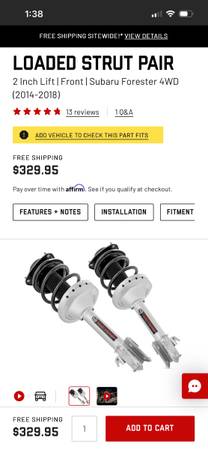 Loaded Strut Pair 2 Inch Lift | Front | Subaru Forester 4WD (2014-2018) 1