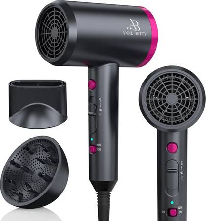 New Hair Dryer with Diffuser for Curly Hair, 1800W Ionic Blow Dryer for Women & 1