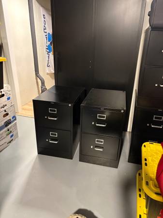 TWO Hon black, two drawer legal size file cabinets 1