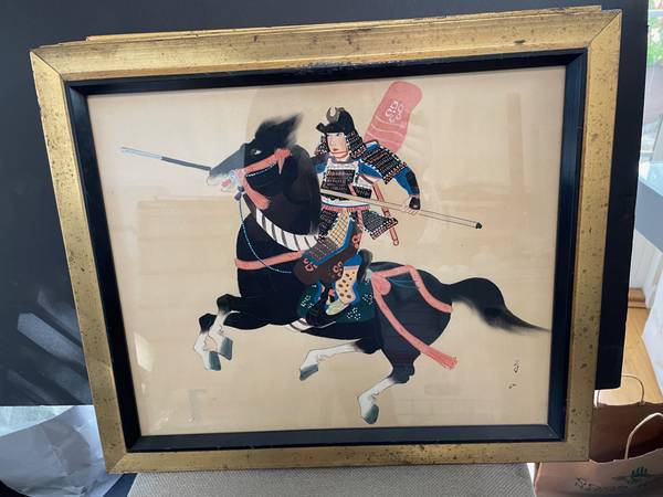 4 Samurai on horseback - hand painted framed set 1