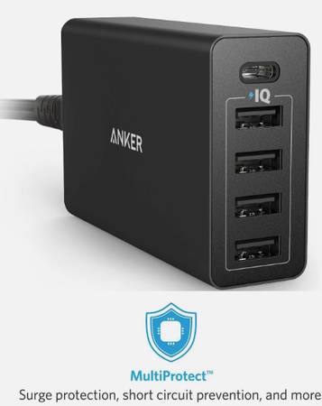 Anker PowerPort 5 USB-C (40W 5-Port USB/USB-C Wall Charger) with USB-C 1
