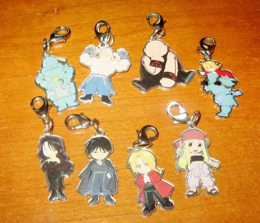 8 Vintage Fullmetal Alchemist Charms Zipper Pull 2004 Rare Set Anime 1