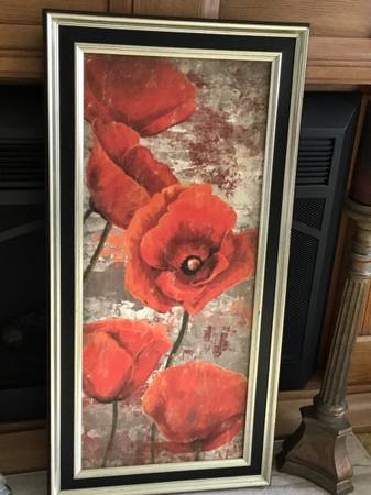 Orange Poppies art print, nicely framed 1