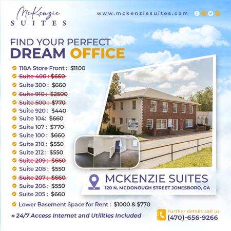 $550 / 200ft2 - FREE TV FOR THE MONTH OF OCTOBER! OFFICE SPACE AVAILABLE (Jonesboro)63964398589699121