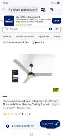 atomi smart smart 52-in Integrated LED Smart Black with Wood Blades Ceiling Fan 1