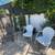 Vintage White Clamshell Metal Patio Chairs Chair 1 thumbnail
