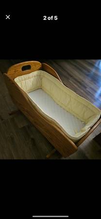 Handmade, Solid Oak Rocking Baby Cradle / Bassinet, 1