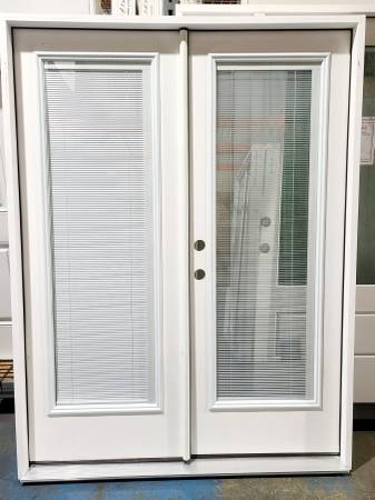 New 60" Full Glass w/Blinds RH Inswing Fiberglass Exterior French Door 1
