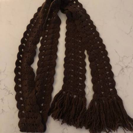 Long and Narrow Halogen Crocheted Brown Scarf 1