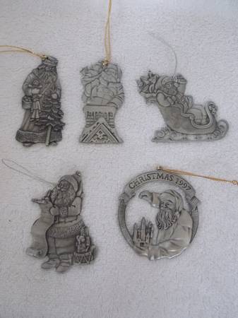 Lot Of 5 Vintage Pewter Santa Christmas Ornaments 1993, 94, 95, 96, 97 1