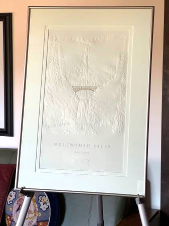 Multnomah Falls Bridge Embossed Print/75th Anniversary, Dbl-Mat, Frmd 1