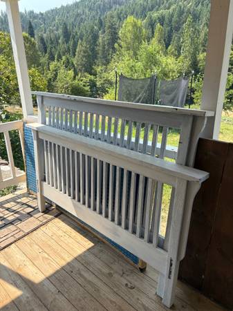 Queen sized Bed frame.  Solid oak. Whitewashed 1