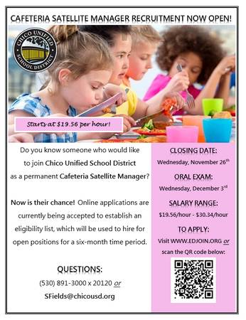 Cafeteria Satellite Manager Recruitment Now Open! 1