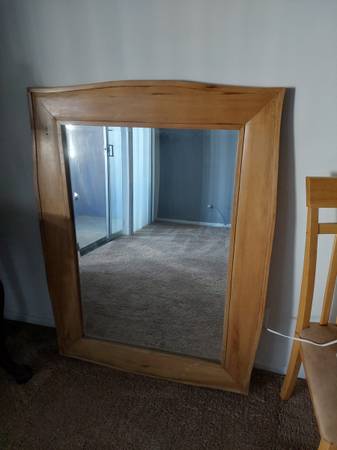 Hand crafted pinewood framed beveled mirror 1