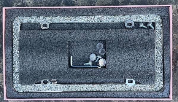 Silver/White Bling License Plate Holder 1
