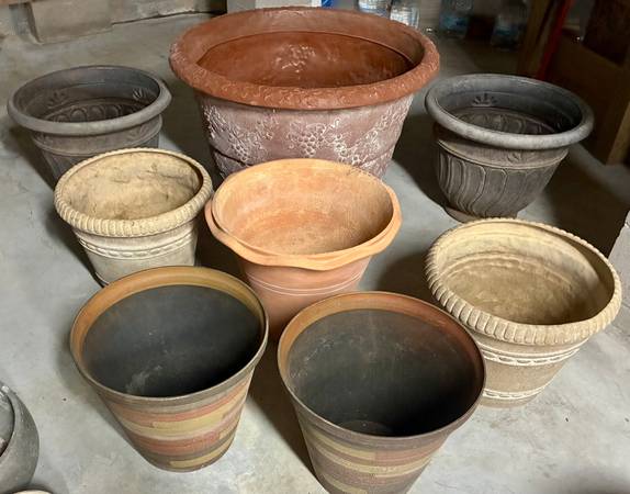 Flower Plant Pots – Large - Lot of Eight - Various Sizes Colors Styles 1