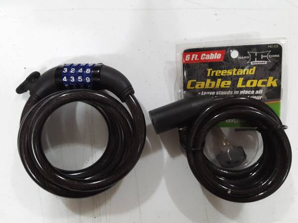 Locks- Combo Lock is 5 ft. Tree stand key lock is 6 ft 1
