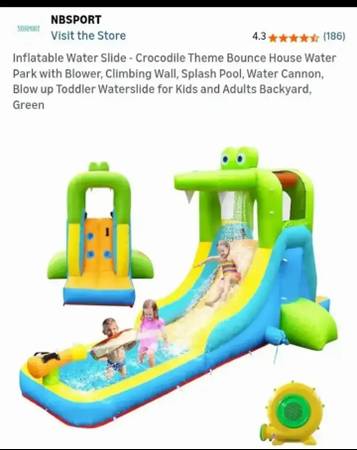 NEW-Inflatable Water Slide - Crocodile Theme Bounce House Water Park w 1