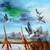 LARGE IMPRESSIVE PAINTING of DUCKS in MARSH TAKING FLIGHT! 2 thumbnail