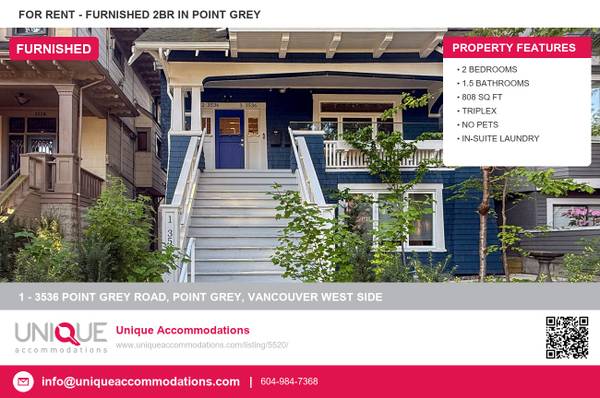 UniqueAccommodations.com ID:5520 Furnished A/C 2 bedroom in Kitsilano 1
