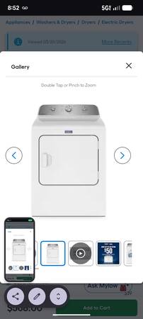 Maytag Wrinkle Prevent Extra Large Vented Electric Dryer ( White ) 1