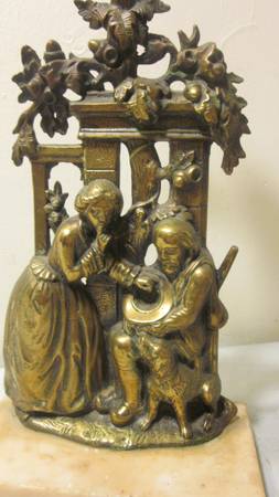 Antique Bronze One Arm 15"Candlestick"Woman Donates to an Old Man 1900 1