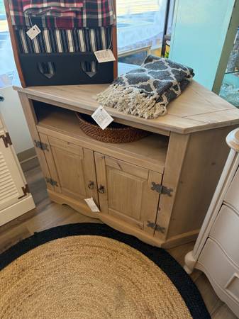 Rustic pine cabinet corner entertainment center 1