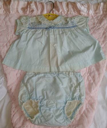 Vintage Nannette Light Blue Baby Dress & Matching Diaper Cover 1
