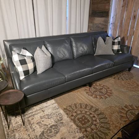 Bernhardt Dark Gray Leather Sofa 109" 1