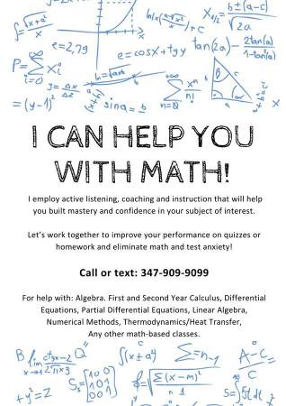 MATH/SCIENCE TUTOR (HS/COLLEGE) AND GRE PREP TUTOR FIRST HOUR FREE 1
