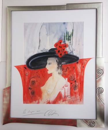 Lithograph Half-Original SVEN SPIEGELBERG "Chapeau noir" signed framed 1