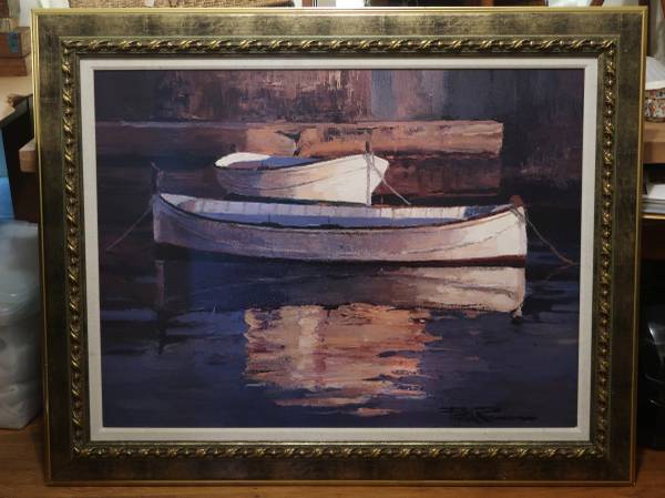 Original Poch Rameau Oil Painting, boat 50" x 39" 1