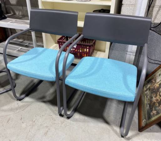 2 Light Blue KNOLL Arm Chairs 1