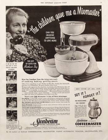 Original 1939 Sunbeam Mixmaster Vintage Magazine Ad 1