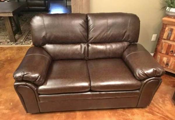 Brown Leather Sofa and Loveseat Pair, New in Box 1