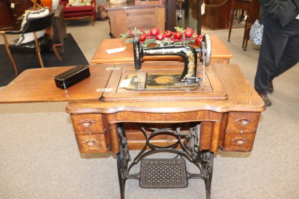 Antique New Home Sewing Machine and Cabinet 1