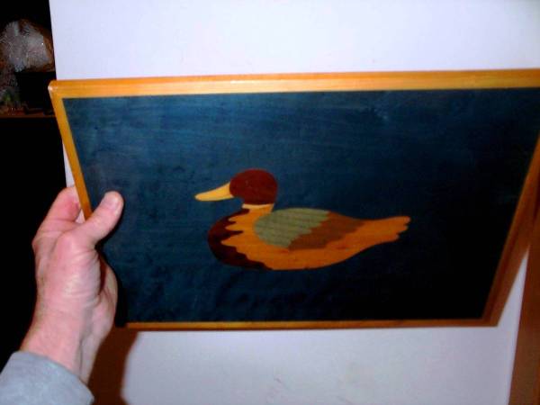 MOSAIC DUCK PICTURE vintage Painting Shiny Wood Table Tray Decoration 1