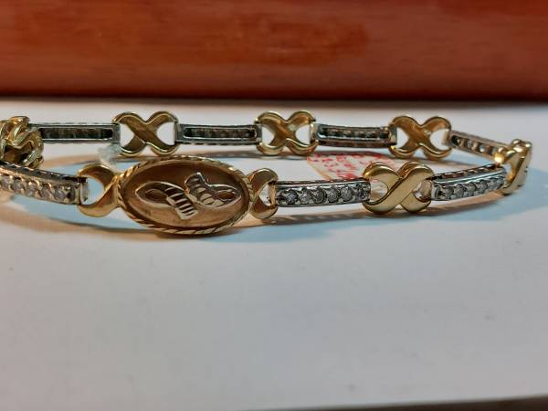 Infinity XO Links Diamonds Designer Bracelet 2 Tone 14 KT 7.5" 10mm 1