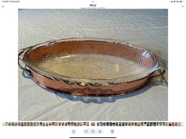 Vintage GlasBake Fish Cooker and Copper serving stand 1