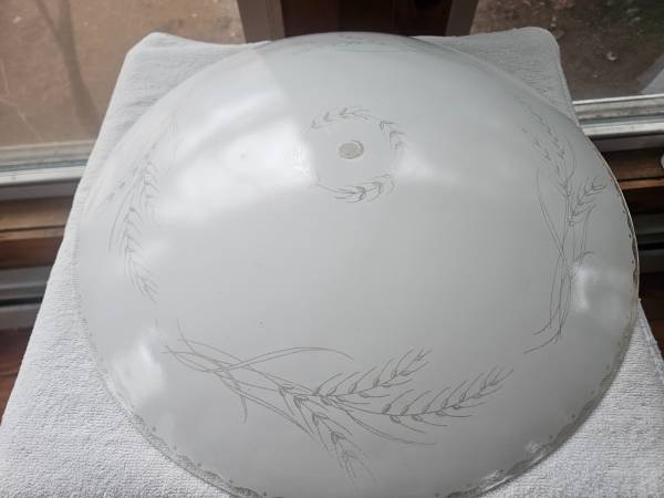 vtg ceiling light shade - wheat design - frosted - 14 1/2" round 1