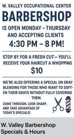 Wvoc barber haircuts $10 1
