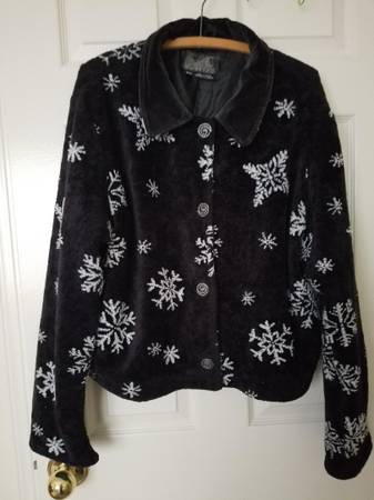 Snowflake black fleece lined jacket with hat, size XL/TG 1