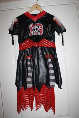 Zombie Cheerleader Kids Halloween Costume and Striped Tights 1