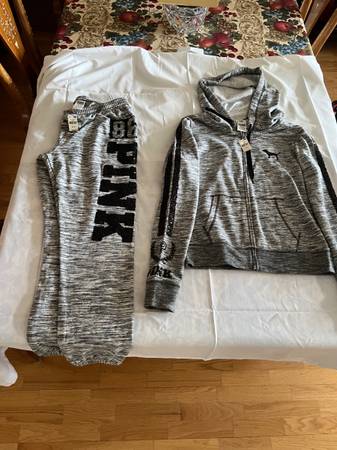 Suit jacket with hoodie and pants. Pink by Victoria Secret. 1