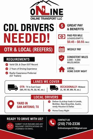 CDL Driver needed - OTR & LOCAL (Reefers) 1