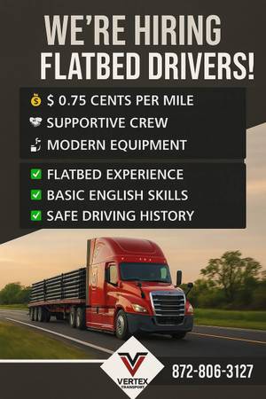 $0.75 per mile -CDL-A Truck Driver -Flatbed-Stepdeck-Conestoga 1