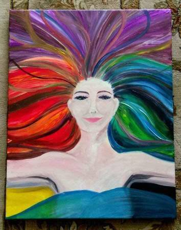 Experimental Van Gogh inspired painted self portrait 28" x 22" 1