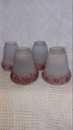 Antique Reverse Painted, Pinky Floral,Frosted Glass Shades in GC Lot#8 1
