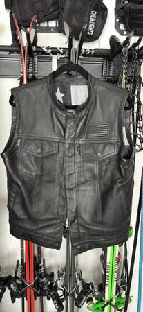 Espinoza Custom Leather Club Motorcycle Vest Black Medium/ Large 1