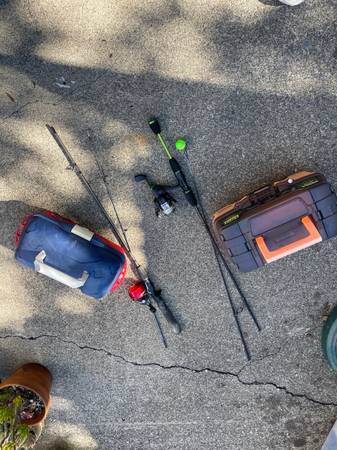 2 kids fishing poles and tackle boxes 1